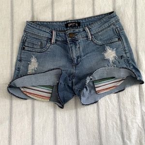 Denim shorts with holes.